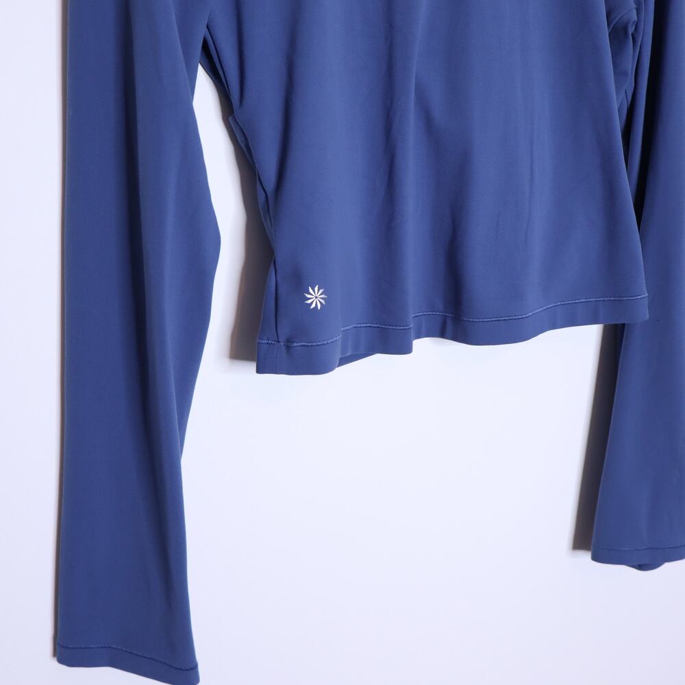 ATHLETA Transcend Wrap Top Chrome Blue Faux Wrap Long Sleeve Active Women's L - Picture 8 of 10